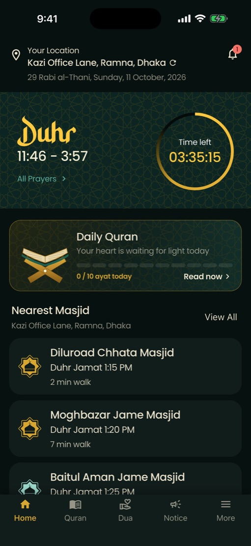 Home screen in dark theme